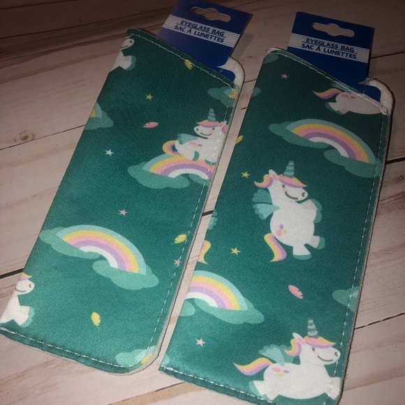 Unicorn  And Rainbow  Cute Eyeglass Pouch Soft Bag X2 - Picture 1 of 2
